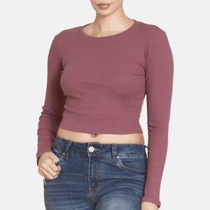 Bozzolo Ribbed Cropped Long Sleeve Top in Pink. Size L